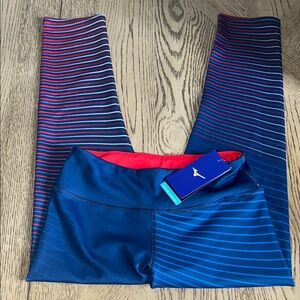 Mizuno Womens 3/4 years Blue and Red Striped Running Tights
